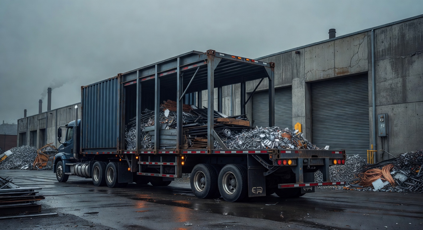 Container service truck at an industrial facility